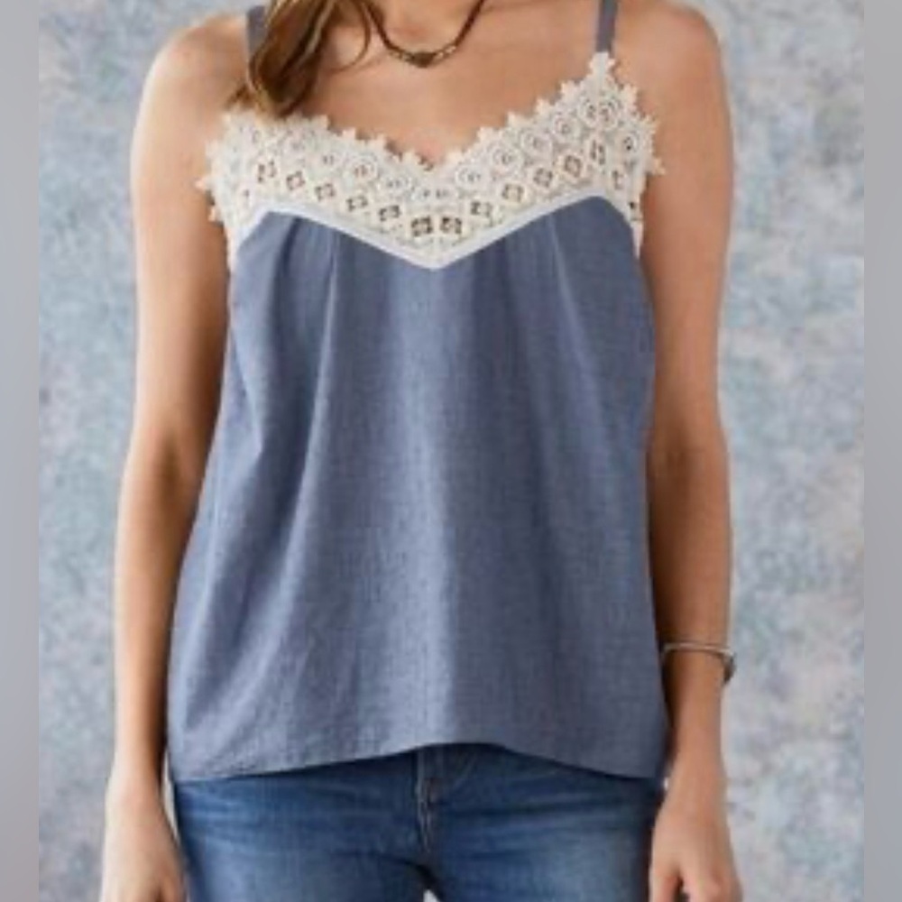 Sundance Lace-Trim  Cami Tank Top - Blue L